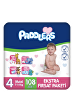 Paddlers Bebek Bezi 4 Numara Maxi 108 Adet (7-14 Kg) Ekstra Fırsat Paketi