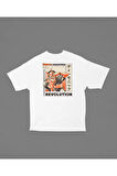 Revolution Baskılı Unisex Karakter Tişört, Oversize Anime Tişört