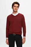 Ds Damat Regular Fit Kiremit Düz V Yaka Triko Kazak 5HF06ORT12003 5HF06ORT12003