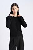 Regular Fit Bisiklet Yaka Basic Düz Triko Hırka