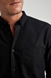 DeFacto Regular Fit Polo Yaka Oxford Basic Düz Uzun Kollu Siyah Gömlek A8028AX23AUBK81