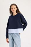 DeFacto Relax Fit Bisiklet Yaka Etek Ucu Detaylı Basic Düz Kalın Sweatshirt C1285AX24SPNV251