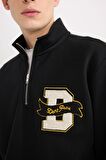 DeFacto Regular Fit Dik Yaka Fermuarlı Baskılı Sweatshirt A4469AX24AUBK81