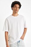 DeFacto Comfort Regular Fit Rahat Kesim Bisiklet Yaka Kısa Kollu Ağır Kumaş Basic Düz Beyaz Tişört B4444AX24AUWT34