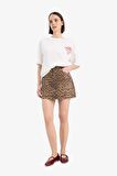 Coool Leopar Desenli Normal Bel Gabardin Mini Etek