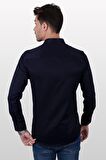 Lacivert Saten Slimfit Erkek Gömlek