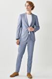 Erkek Lacivert-beyaz Ekstra Slim Fit Dar Kesim Mono Yaka Klasik Takım Elbise