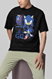 Unstoppable Sonic Lets Go Baskılı Unisex Oversize Çizgi Film Tişört