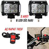 2 Adet 6 Ledli Motosiklet Off Road Scooter Uyumlu Led Sis Farı Açma Kapatma Tuşlu