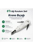 6lı Ağ Kurulum Seti - CAT5 CAT6 Kablo Sıkma Pensesi, RJ45 RJ11 Test Cihazı, Krone Bıçağı, Kablo Soyucu, 100 Adet RJ45 CAT5/6 UTP Jak Konnektör ve 100lü Kablo Koruyucu Jak Papucu
