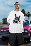 Rock In Roll Baskılı Unisex Oversize Sweatshirt
