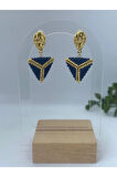 Lacivert, Gold, Üçgen, Miyuki Küpe, Marine, Handmade,