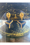 Lacivert, Gold, Üçgen, Miyuki Küpe, Marine, Handmade,
