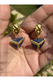 Lacivert, Gold, Üçgen, Miyuki Küpe, Marine, Handmade,
