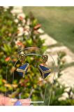 Lacivert, Gold, Üçgen, Miyuki Küpe, Marine, Handmade,