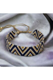 Lacivert, Gold, Krem, Üçgen Model bileklik, Handmade