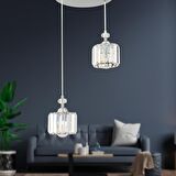 Saka 2Li Yuvarlak Sarkıt Krom  Kristalli, Taşlı Modern Tasarım Kristal Salon Sarkıt Avize