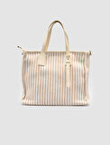 Cabani Çizgili Keten Bej - Vizon Kadın Çanta