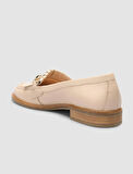 %100 Hakiki Deri Bej Kadın Püsküllü Loafer