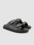 %100 Hakiki Deri Croco Desen Siyah Erkek Terlik