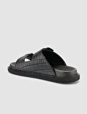 %100 Hakiki Deri Croco Desen Siyah Erkek Terlik