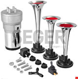 12V ÜÇLÜ KORNA KOMPRESÖRLÜ KROM BORULU