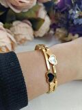 Luna Jewelry Kadın Gold Renk 316 L Çelik Kalp Detaylı Renk Atmaz Kelepçe Bilezik