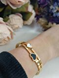 Luna Jewelry Kadın Gold Renk 316 L Çelik Kalp Detaylı Renk Atmaz Kelepçe Bilezik
