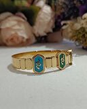 Luna Jewelry Kadın Gold Renk 316L Çelik Yılan Desenli Sedef Detaylı Renk Atmaz Kelepçe Bilezik
