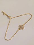 Luna Jewelry Kadın Gold Renkli Yonca Desenli Zirkon Taşlı Asansör Ayarlanabilir Renk Atmaz Çelik Bileklik