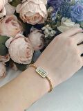 Luna Jewelry Kadın Gold Renkli Baget Model Zirkon Taşlı Dorika Zincir Renk Atmaz Çelik Bileklik