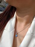 Luna Jewelry Kadın Pırlanta Modeli Mavi Zirkon Taşlı 316 L Çelik Kalp Kolye