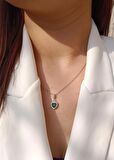 Luna Jewelry Kadın Pırlanta Modeli Yeşil Zirkon Taşlı 316 L Çelik Kalp Kolye