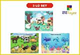 Ahşap Türkçe 3 ’lü Set Eğitici öğretici çiftlik Hayvanları.-deniz hayvanları-koyun puzzle