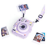 Fujifilm Instax Mini 12 10 Filmli Kıskaçlı Stand-PVC Albüm ve Simli Pleksi Kılıflı Lila Fotoğraf Mak