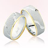 Beyaz Sarı Desenli Altın Alyans 7002