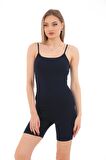 Kadın Body İp Askılı Şort Tulum-Lacivert