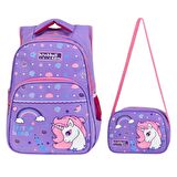 Waddell Little Horse Desenli İlkokul Çantası ve Beslenme Çantası Lila Kayısı 6004