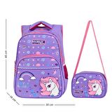 Waddell Little Horse Desenli İlkokul Çantası ve Beslenme Çantası Lila Kayısı 6004