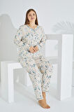 %100 Pamuk Uzun Kol Büyük Beden Kadın Pijama Takımı 98907