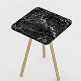 Reyo Kare Yan Sehpa Ahşap Ayaklı Tekli Zigon Sehpa Siyah Mermer