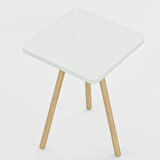 Reyo Kare Yan Sehpa Ahşap Ayaklı Tekli Zigon Sehpa Beyaz