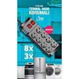 Fulltech 8'li Grup Priz Termal Akım Korumalı 3xUSB Şarj Ünitesi 2m Uzatma Kablosu