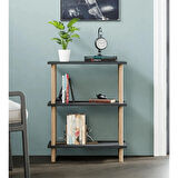 Reyo Dekoratif 3 Raflı Ahşap Ayaklı Kitaplık Yan Sehpa Gri