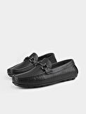 Erkek Hakiki Deri Toka Aksesuarlı Siyah Loafer Ayakkabı