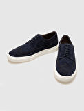 Hakiki Deri Lacivert Süet Bağcıklı Erkek Spor Ayakkabı