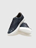 Hakiki Deri Lacivert Bağcıklı Erkek Sneaker