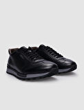 %100 Hakiki Deri Siyah Bağcıklı Erkek Sneaker