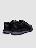 %100 Hakiki Deri Siyah Bağcıklı Erkek Sneaker