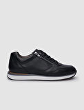 %100 Hakiki Deri Siyah Bağcıklı ve Fermuarlı Erkek Sneaker